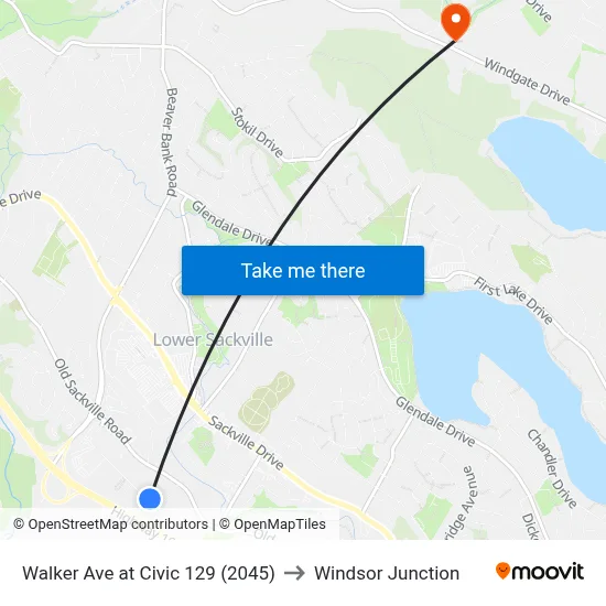 Walker Ave at Civic 129 (2045) to Windsor Junction map