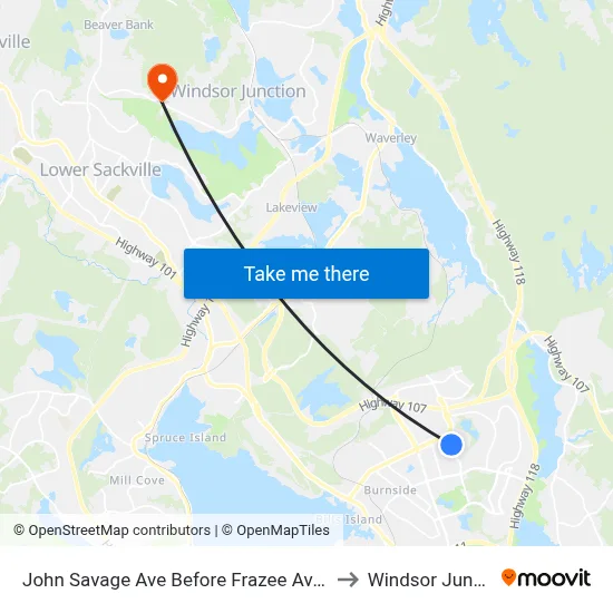 John Savage Ave Before Frazee Ave (2092) to Windsor Junction map