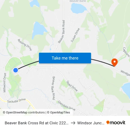 Beaver Bank Cross Rd at Civic 222 (2118) to Windsor Junction map