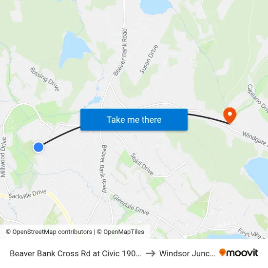 Beaver Bank Cross Rd at Civic 190 (2119) to Windsor Junction map