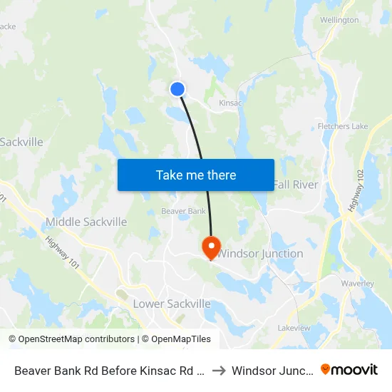 Beaver Bank Rd Before Kinsac Rd (2123) to Windsor Junction map