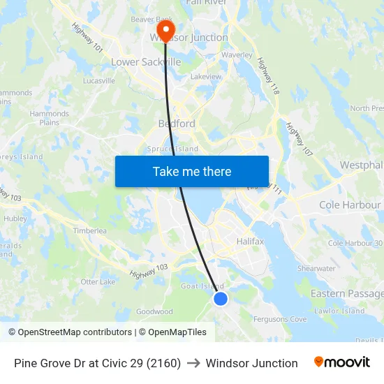 Pine Grove Dr at Civic 29 (2160) to Windsor Junction map