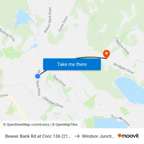 Beaver Bank Rd at Civic 136 (2184) to Windsor Junction map