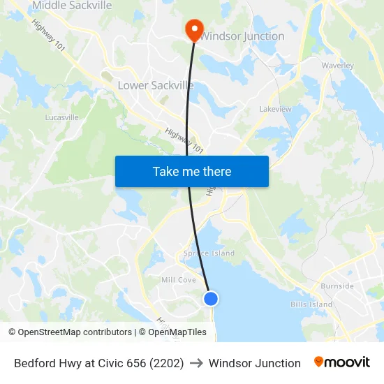 Bedford Hwy at Civic 656 (2202) to Windsor Junction map
