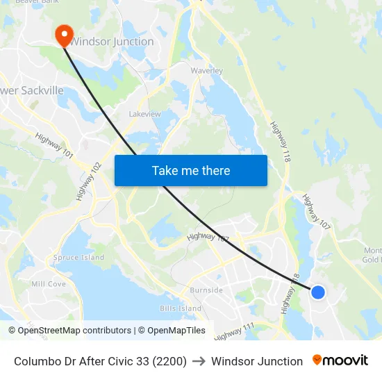 Columbo Dr After Civic 33 (2200) to Windsor Junction map