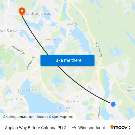 Appian Way Before Colonna Pl (2201) to Windsor Junction map