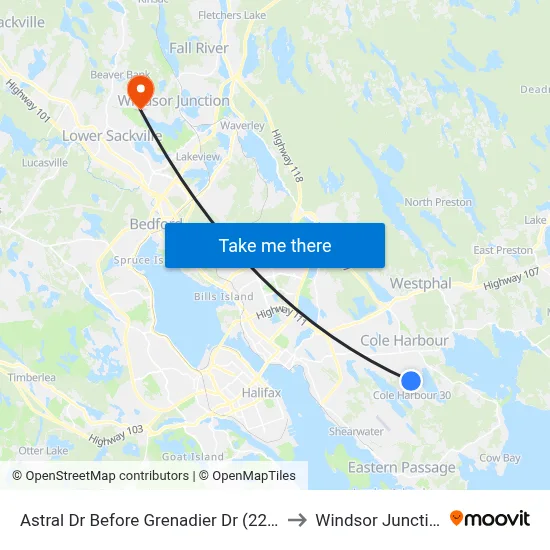 Astral Dr Before Grenadier Dr (2205) to Windsor Junction map
