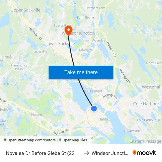 Novalea Dr Before Glebe St (2211) to Windsor Junction map