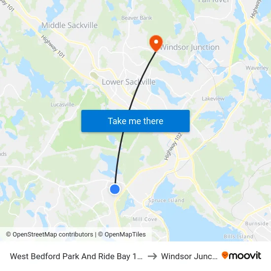 West Bedford Park And Ride Bay 1 (2234) to Windsor Junction map