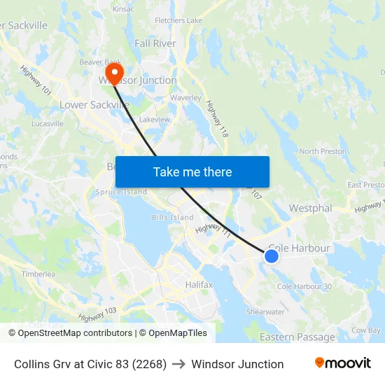 Collins Grv at Civic 83 (2268) to Windsor Junction map
