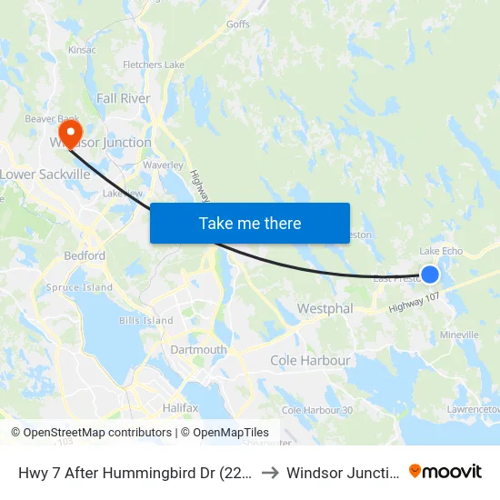 Hwy 7 After Hummingbird Dr (2271) to Windsor Junction map
