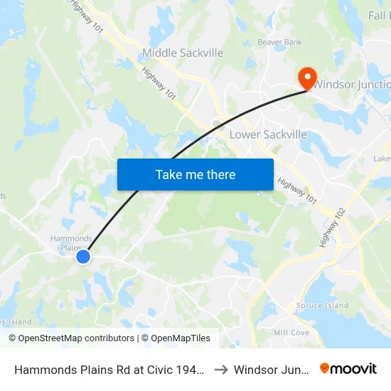 Hammonds Plains Rd at Civic 1948 (2276) to Windsor Junction map