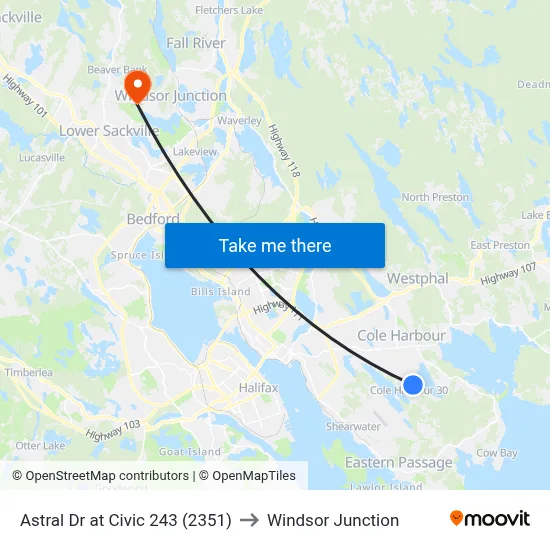 Astral Dr at Civic 243 (2351) to Windsor Junction map