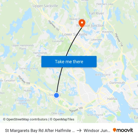 St Margarets Bay Rd After Halfmile Ln (6152) to Windsor Junction map