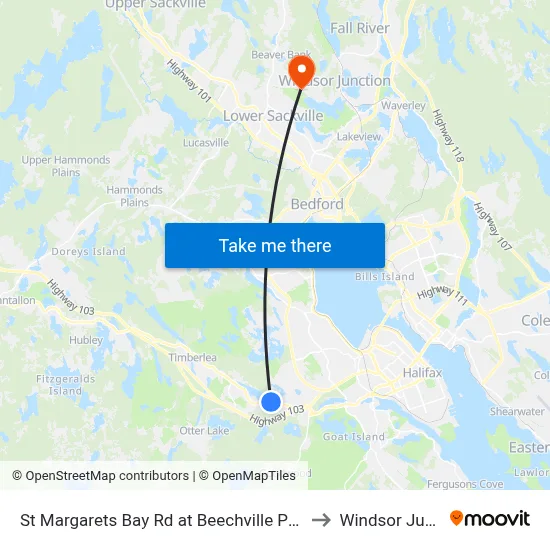 St Margarets Bay Rd at Beechville Park Dr (6153) to Windsor Junction map