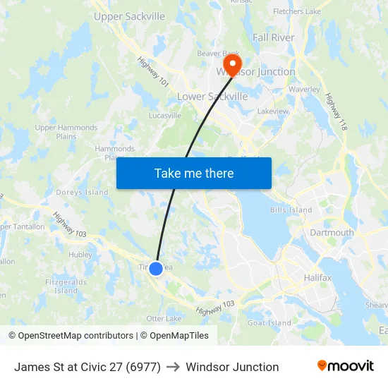 James St at Civic 27 (6977) to Windsor Junction map