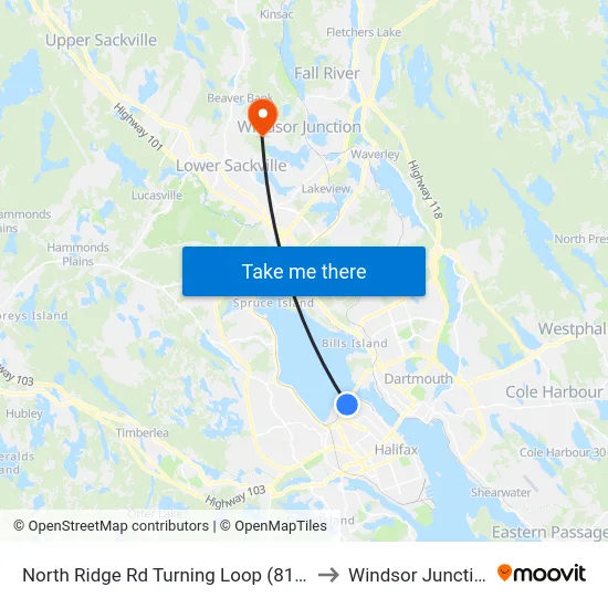 North Ridge Rd Turning Loop (8165) to Windsor Junction map