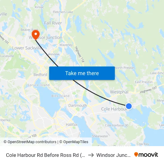 Cole Harbour Rd Before Ross Rd (8760) to Windsor Junction map
