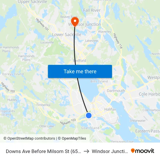 Downs Ave Before Milsom St (6578) to Windsor Junction map