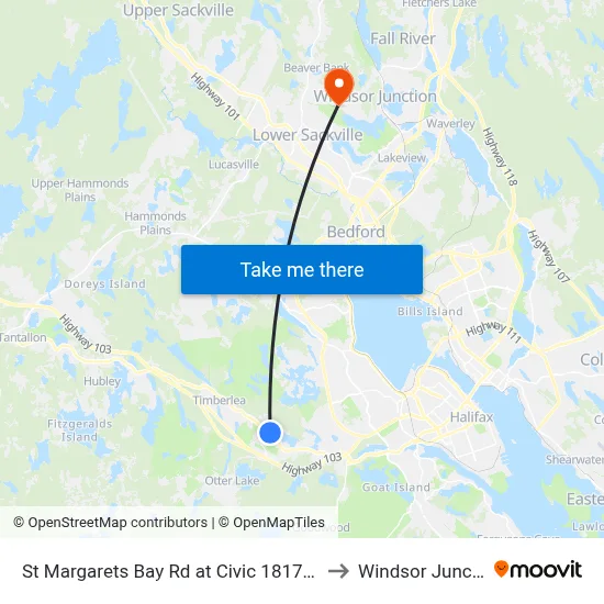 St Margarets Bay Rd at Civic 1817 (6145) to Windsor Junction map