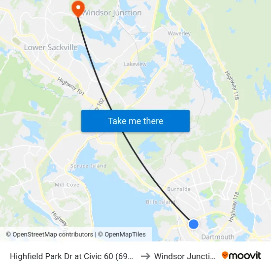 Highfield Park Dr at Civic 60 (6920) to Windsor Junction map