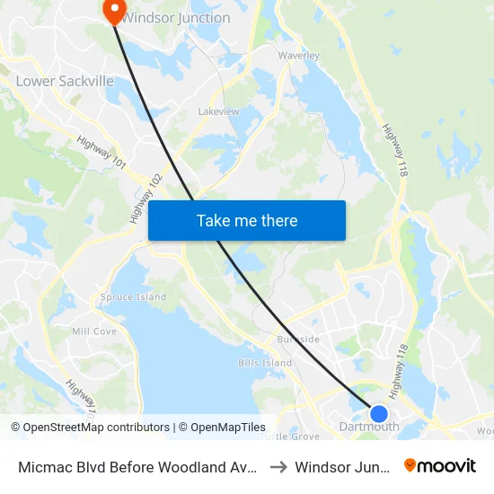 Micmac Blvd Before Woodland Ave (7215) to Windsor Junction map