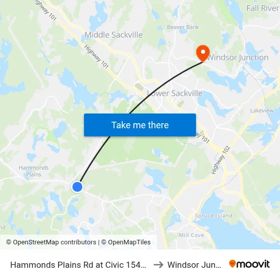 Hammonds Plains Rd at Civic 1541 (6819) to Windsor Junction map