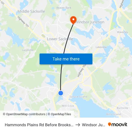 Hammonds Plains Rd Before Brookshire Ct (6818) to Windsor Junction map