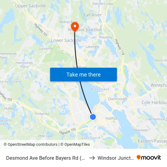 Desmond Ave Before Bayers Rd (6564) to Windsor Junction map