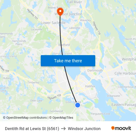 Dentith Rd at Lewis St (6561) to Windsor Junction map
