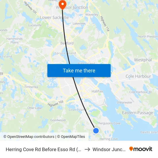 Herring Cove Rd Before Esso Rd (6879) to Windsor Junction map