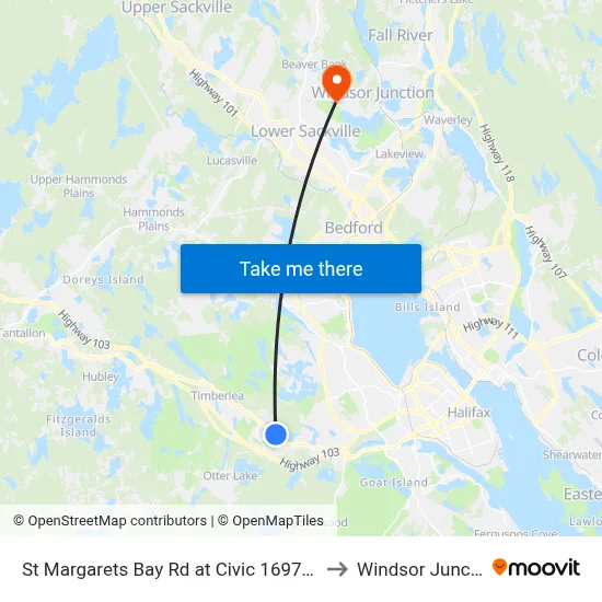 St Margarets Bay Rd at Civic 1697 (6178) to Windsor Junction map