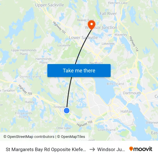 St Margarets Bay Rd Opposite Klefenz Ln (6173) to Windsor Junction map