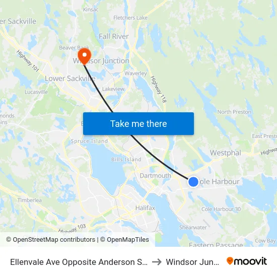 Ellenvale Ave Opposite Anderson St (6629) to Windsor Junction map