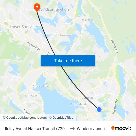 Ilsley Ave at Halifax Transit (7205) to Windsor Junction map