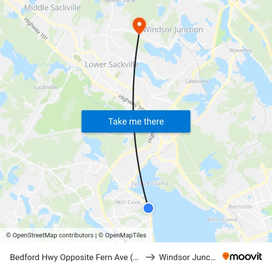 Bedford Hwy Opposite Fern Ave (6221) to Windsor Junction map