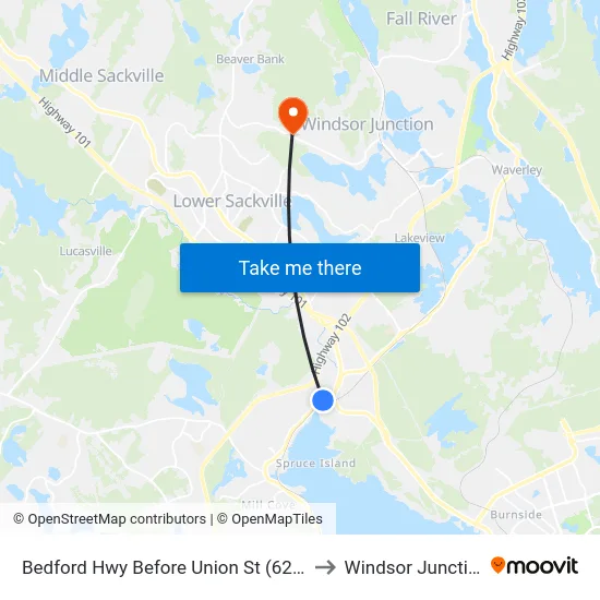 Bedford Hwy Before Union St (6228) to Windsor Junction map