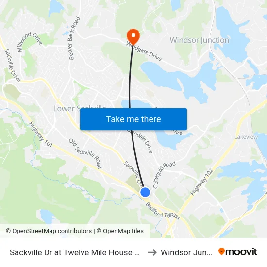 Sackville Dr at Twelve Mile House Ln (7333) to Windsor Junction map