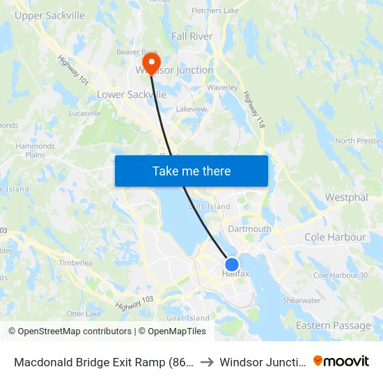 Macdonald Bridge Exit Ramp (8638) to Windsor Junction map