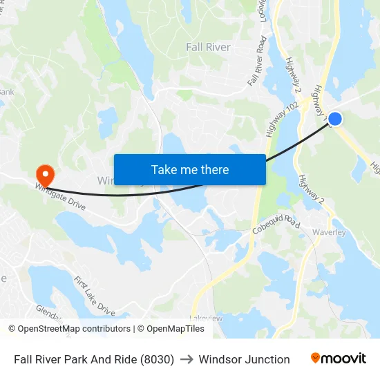 Fall River Park And Ride (8030) to Windsor Junction map
