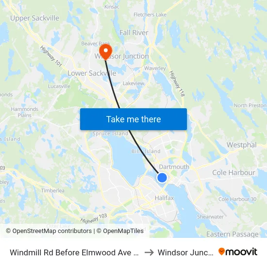 Windmill Rd Before Elmwood Ave (8523) to Windsor Junction map