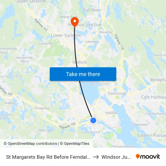 St Margarets Bay Rd Before Ferndale Dr (6169) to Windsor Junction map
