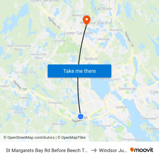 St Margarets Bay Rd Before Beech Tree Run (6162) to Windsor Junction map