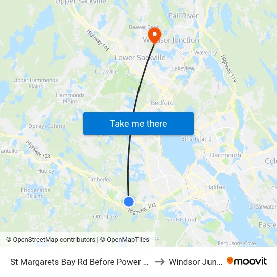 St Margarets Bay Rd Before Power Terr (6165) to Windsor Junction map