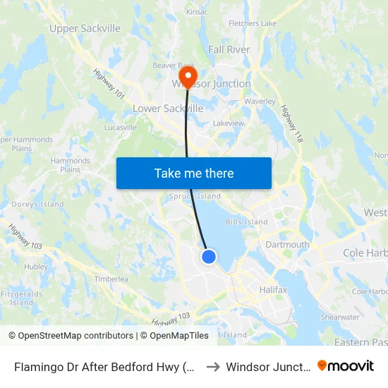 Flamingo Dr After Bedford Hwy (6697) to Windsor Junction map
