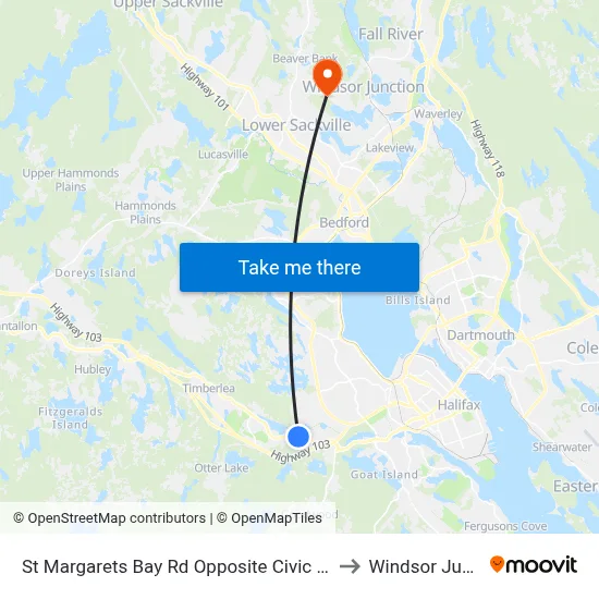 St Margarets Bay Rd Opposite Civic 1264 (6184) to Windsor Junction map