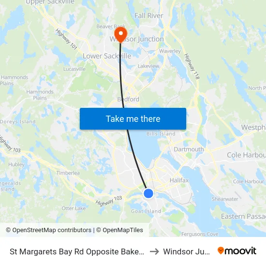 St Margarets Bay Rd Opposite Bakers Dr (6183) to Windsor Junction map
