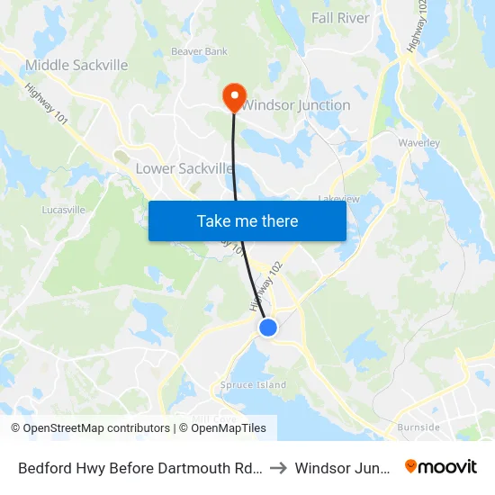 Bedford Hwy Before Dartmouth Rd (6236) to Windsor Junction map