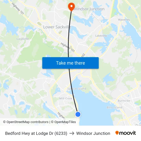 Bedford Hwy at Lodge Dr (6233) to Windsor Junction map