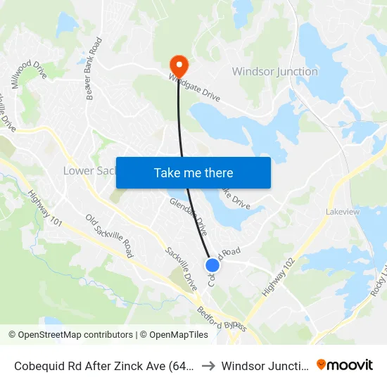 Cobequid Rd After Zinck Ave (6436) to Windsor Junction map